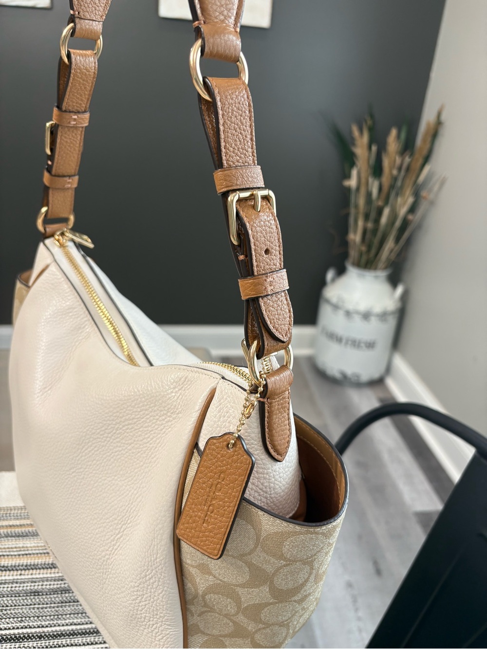 Coach Rori Shoulder Bag – Chalk Pebbled Leather & Signature Canvas - Picture 4 of 7